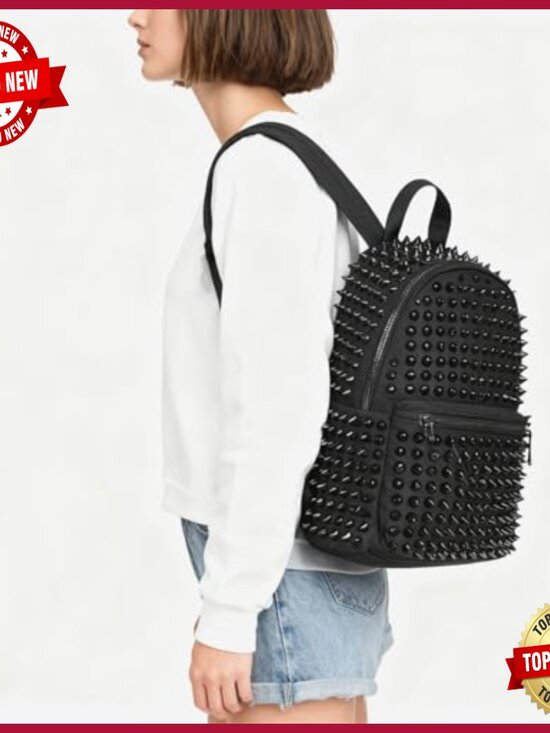 Large Studded Punk Backpack Canvas Daypack Travel Work Casual